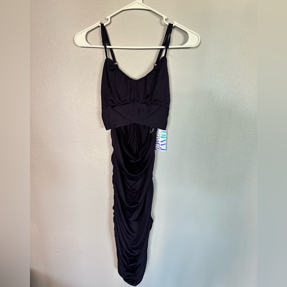 Almost Famous “Navy” Strappy Ruched Dress